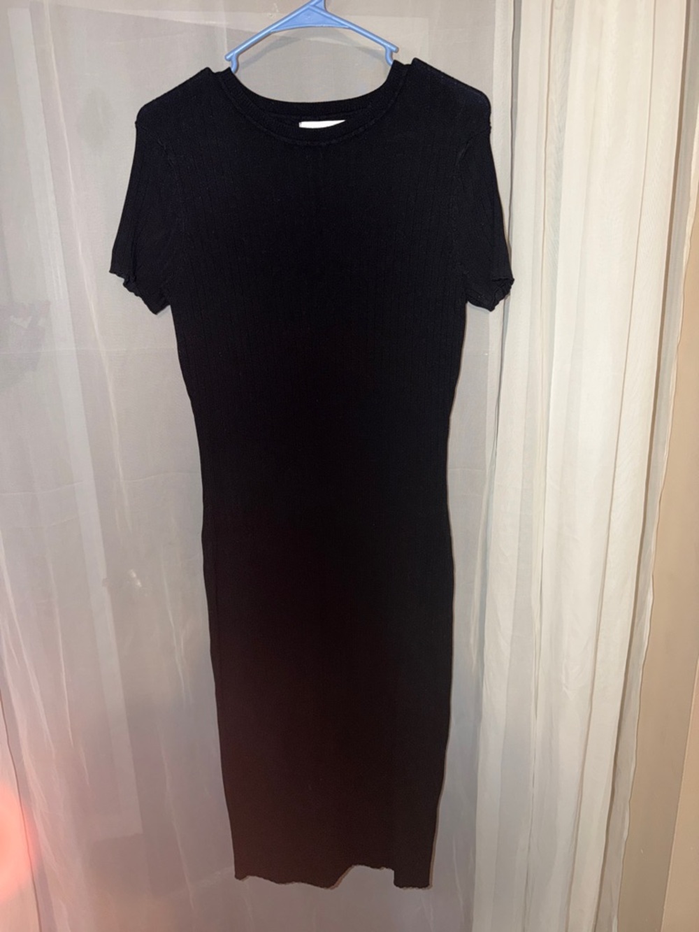 Primark Black Ribbed Short-Sleeve Midi Dress